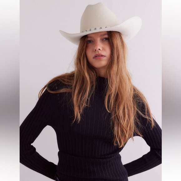 Free PeopleX Wrangler Elegant Cream Hat with Rhinestone Band One Size main image 9